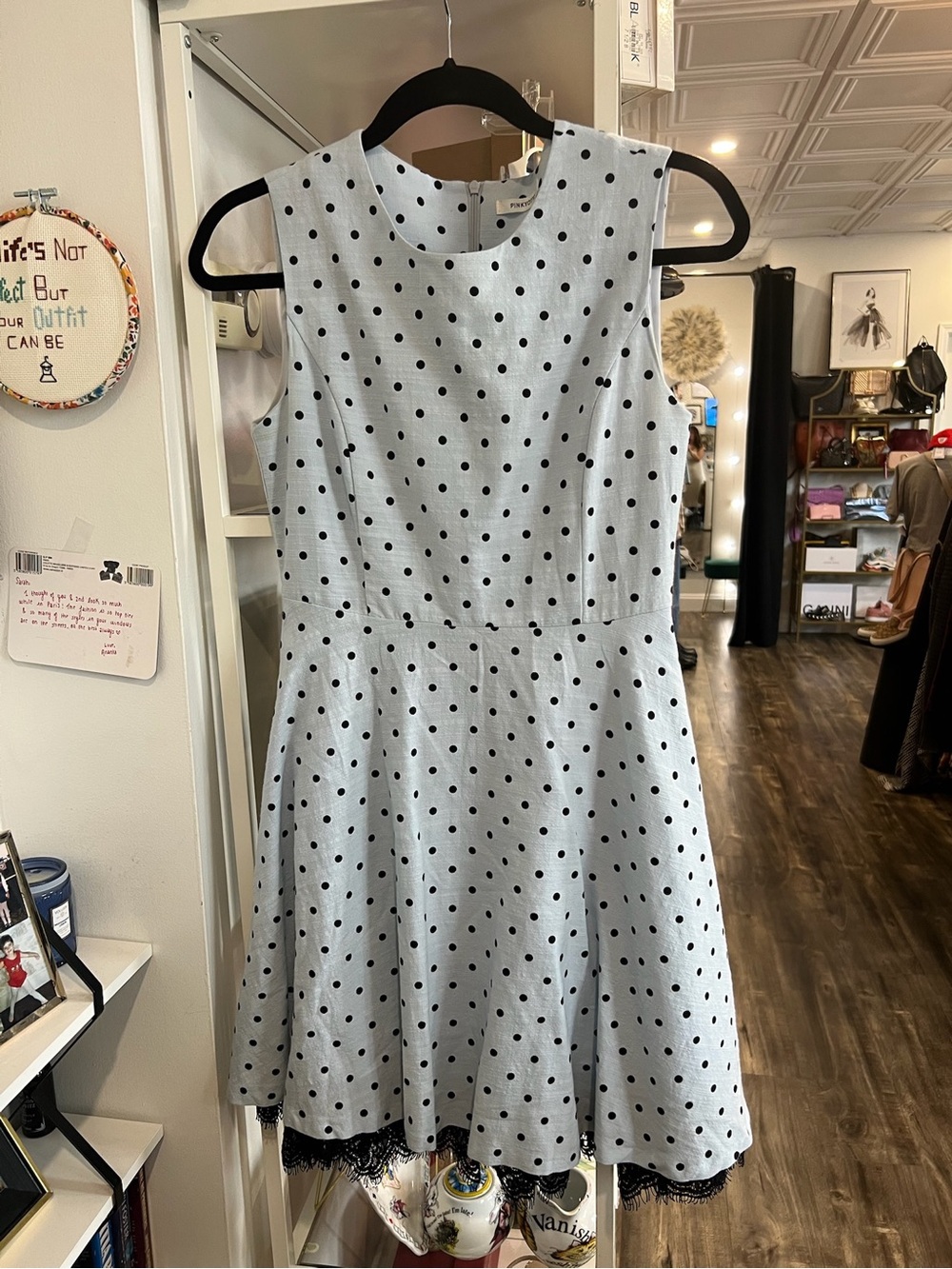 Pinkyotto Light Blue Polka Dot Sleeveless Fit & Flare Dress